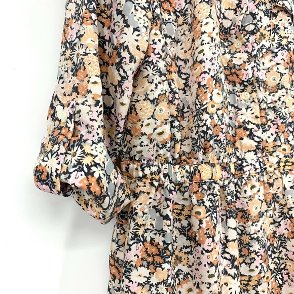 LOFT Floral Button Down Roll Tab Sleeve Dress - Picture 4 of 8